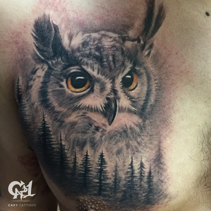 Realistic Owl Tattoo by Capone Tattoos