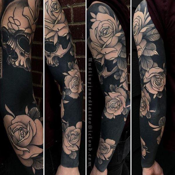 Black Sleeve Roses  Black art tattoo, Black sleeve tattoo, Black tattoo  cover up