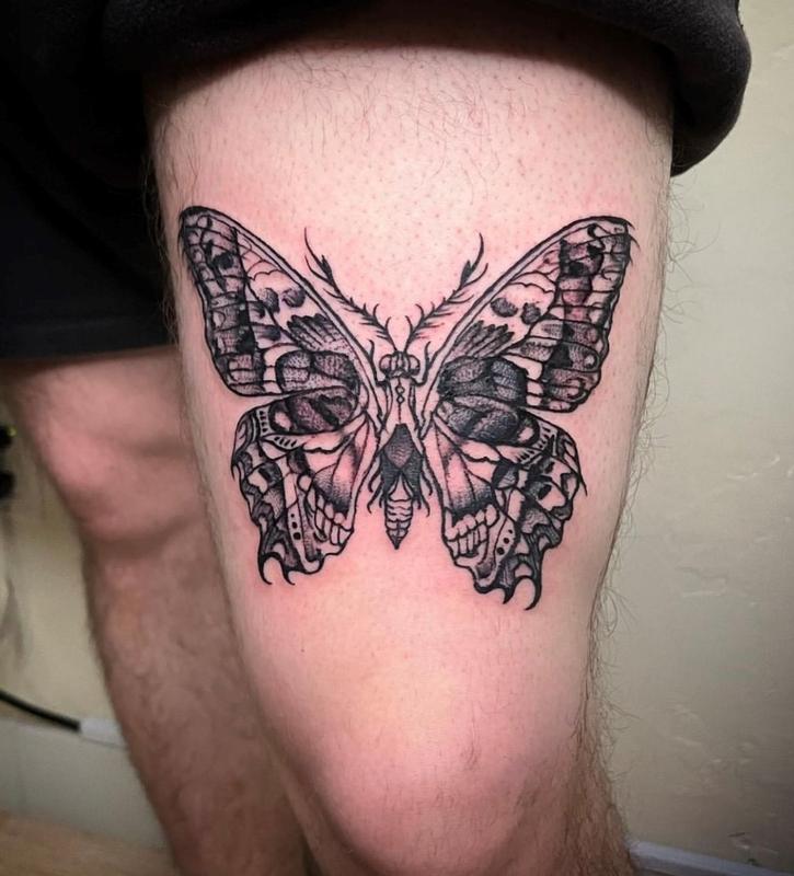Painted Temple : Tattoos : Black and Gray : Brennan Walker Death Moth
