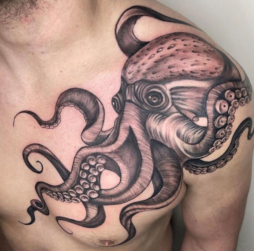 Octopus Tattoo Chest 800x811 Painted Temple : Tattoos : Body Part Chest Tattoos for Men : Dayton Smith Octopus