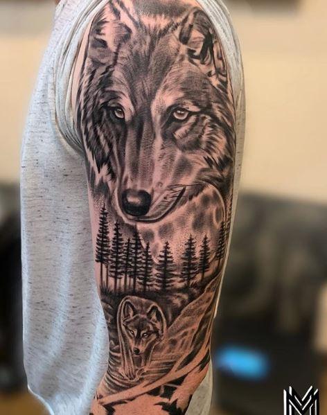 Painted Temple : Tattoos : Custom : Matt Morrison Wolf Sleeve