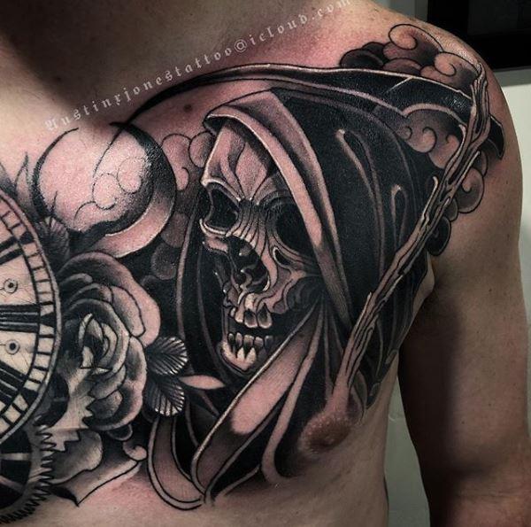 Painted Temple : Tattoos : Austin Jones : Dark Neo Traditional Reaper Tattoo