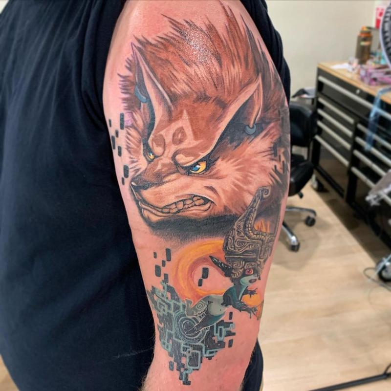 Wolf Link and Minda Tattoo by Anna Mia Tattoos