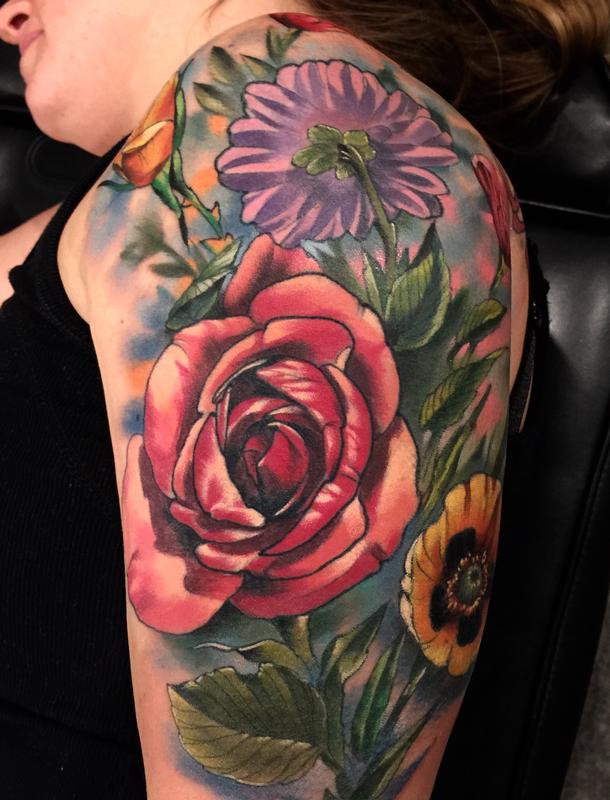 Damon Conklin Floral half Sleeve by Damon Conklin Tattoos
