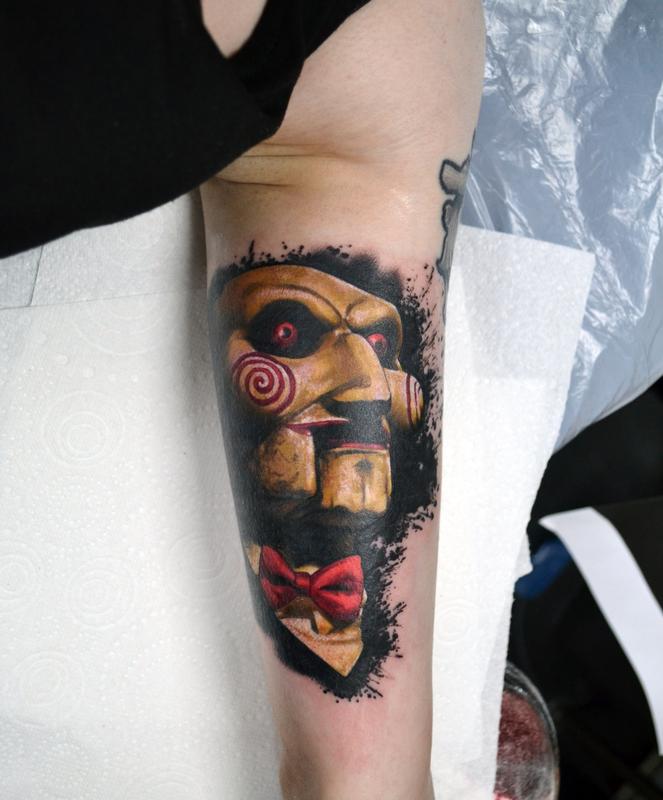 Billy from SAW portrait by Alan Aldred Tattoos