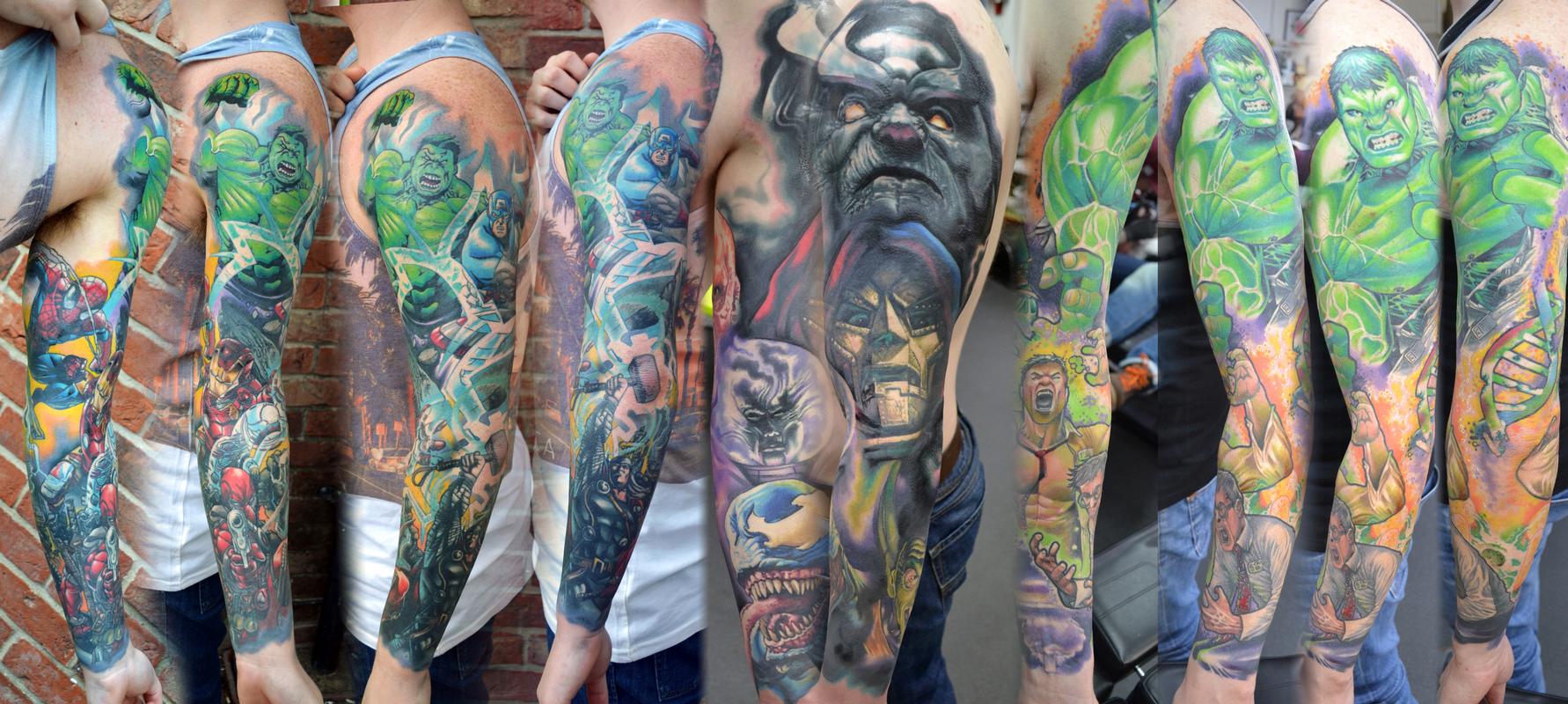 Marvel Sleeve Tattoo Montage by Alan Aldred Tattoos