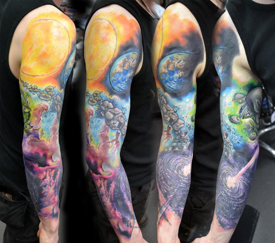 Outer space Sleeve Tattoo by Alan Aldred Tattoos