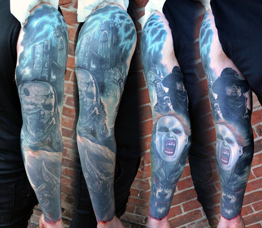 Van Helsing Sleeve Tattoo by Alan Aldred Tattoos
