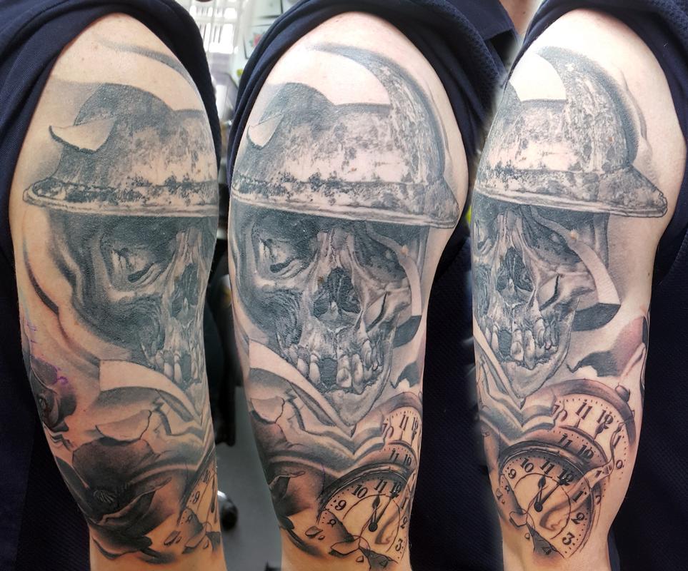 War Memorial Half Sleeve Tattoo by Alan Aldred Tattoos