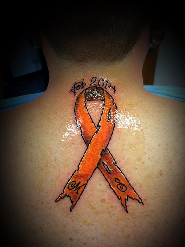 Orange Cancer Ribbon Tattoo