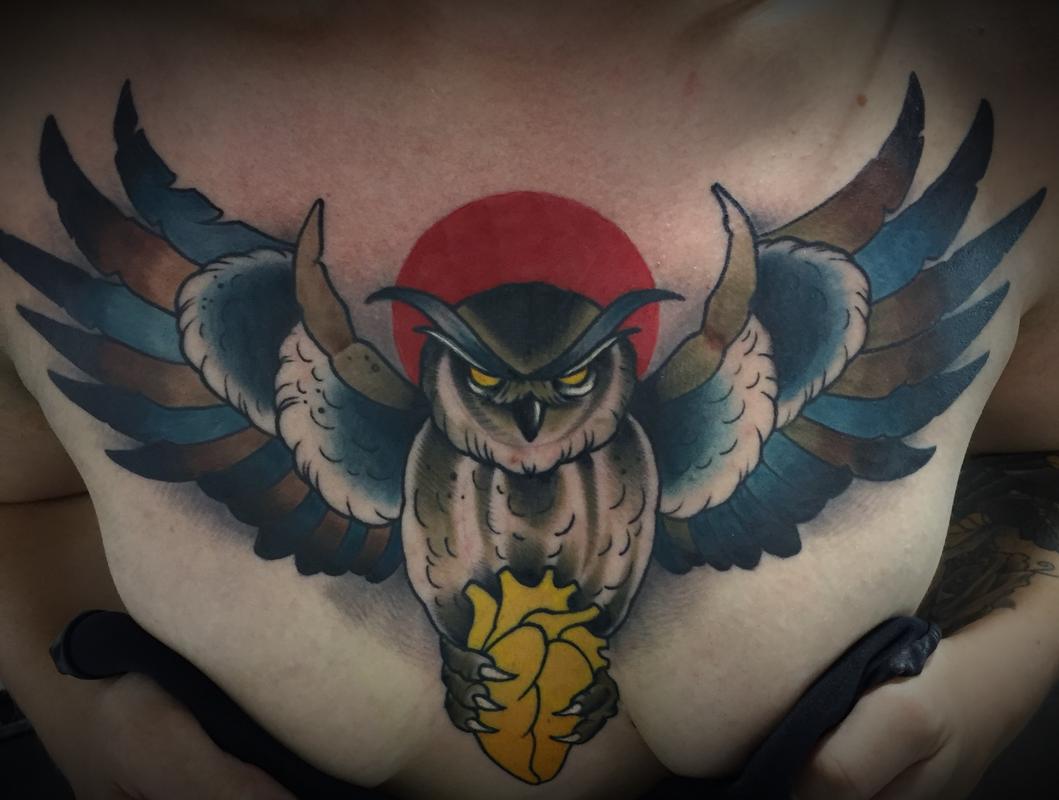 owl chest piece tattoos