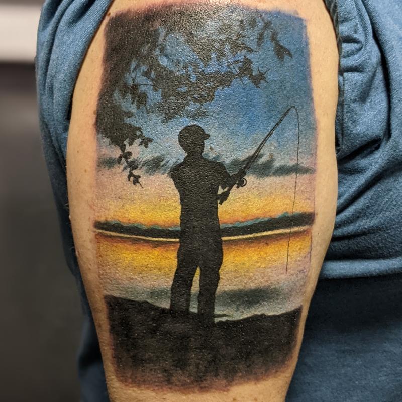 Man Fishing Silhouette Tattoo