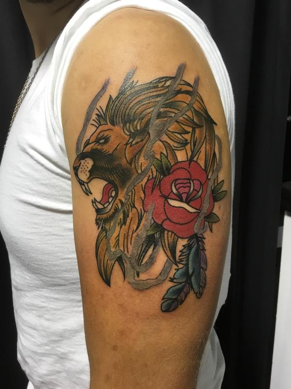 Art Immortal Tattoo : Tattoos : Traditional Old School : Lion & Traditional  Rose