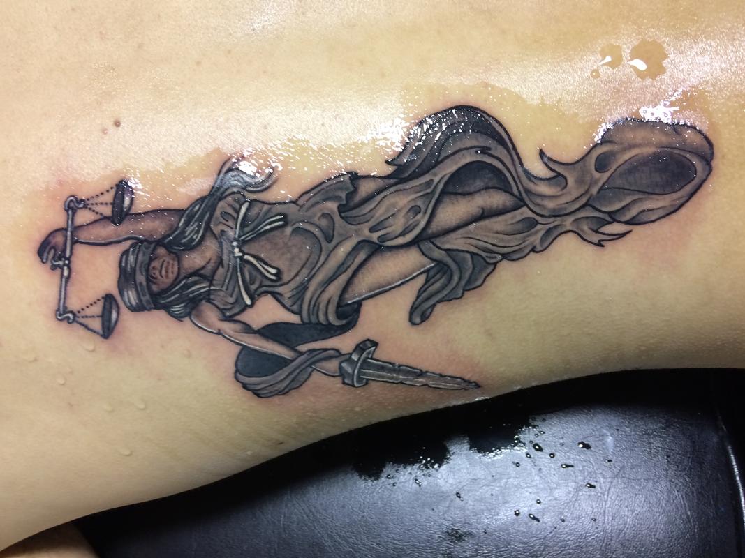 Realistic Lady Justice Tattoo