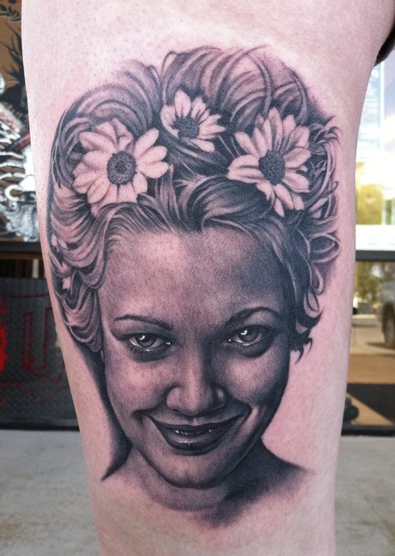 Drew Barrymore by Bob Tyrrell Tattoos