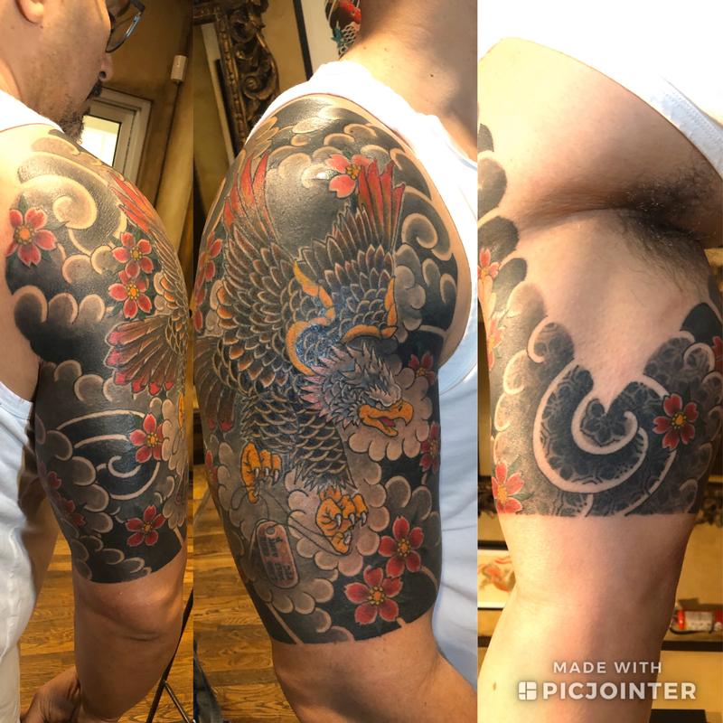 Eagle half sleeve by Boston Rogoz Tattoos