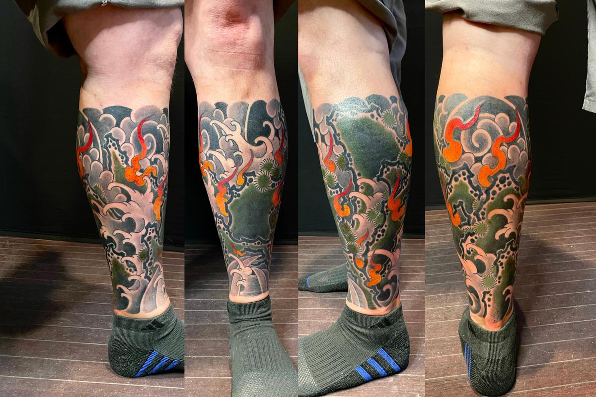 Boston Rogoz Tattoo : Tattoos : Body Part Calf : Four Elements leg sleeve