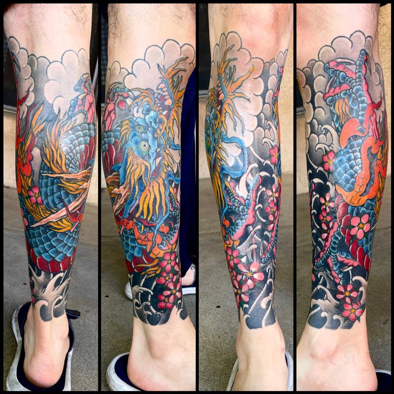 Boston Rogoz Tattoo : Tattoos : Traditional Japanese : Dragon lower leg