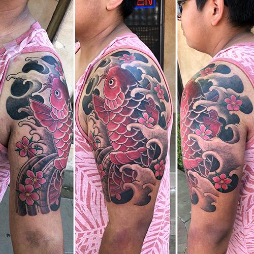 koi fish half sleeve by Boston Rogoz Tattoos