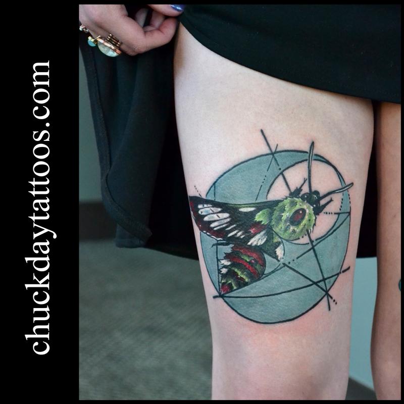 clearwing hummingbird moth by Chuck Day Tattoos