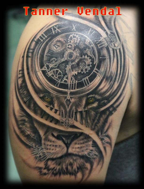 Lion_Clock_Black&Grey_Tanner by Tanner Vendal Tattoos