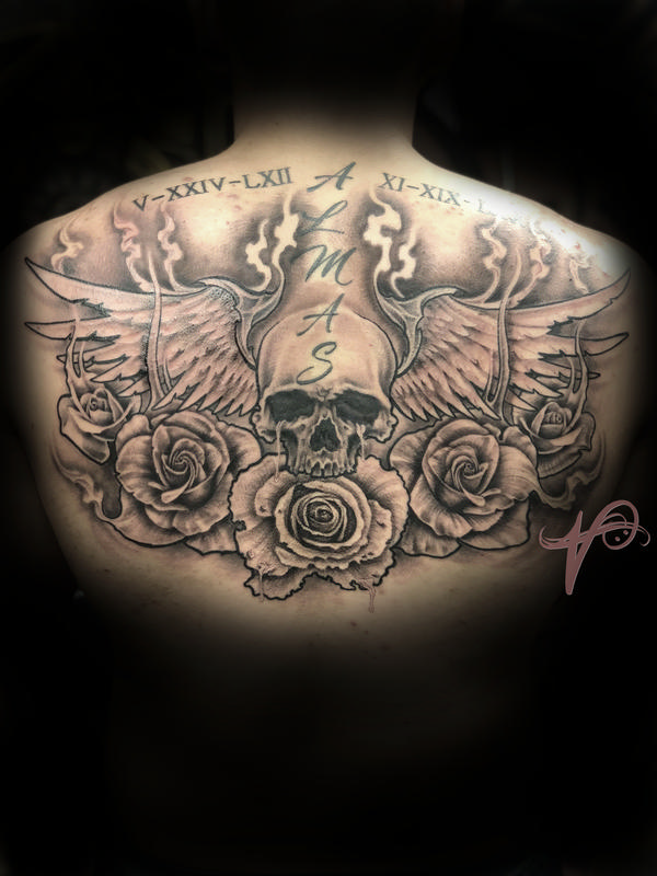 skull angel wings tattoos