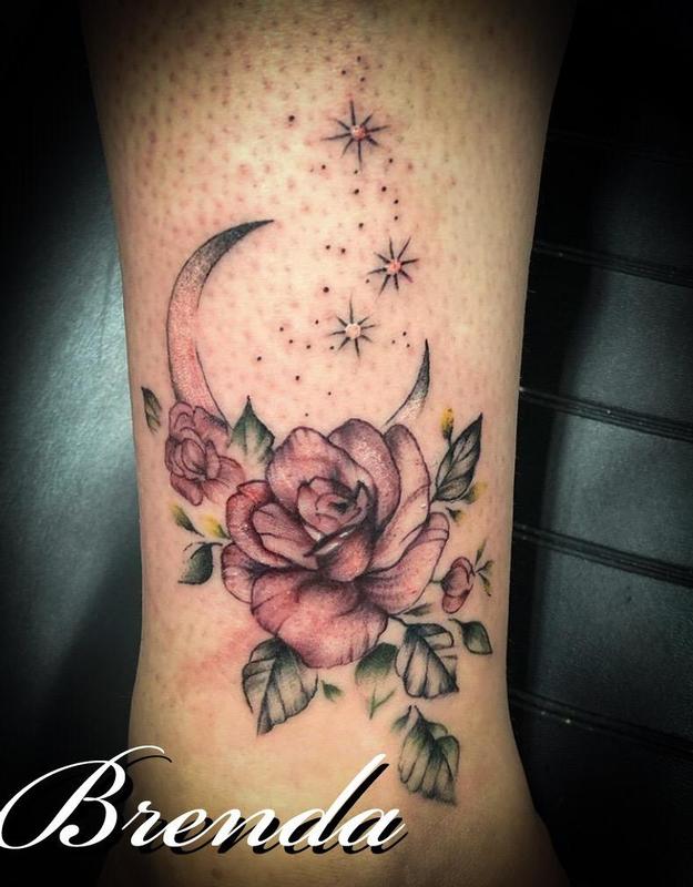 Rose and Moon by Brenda Kaye Tattoos