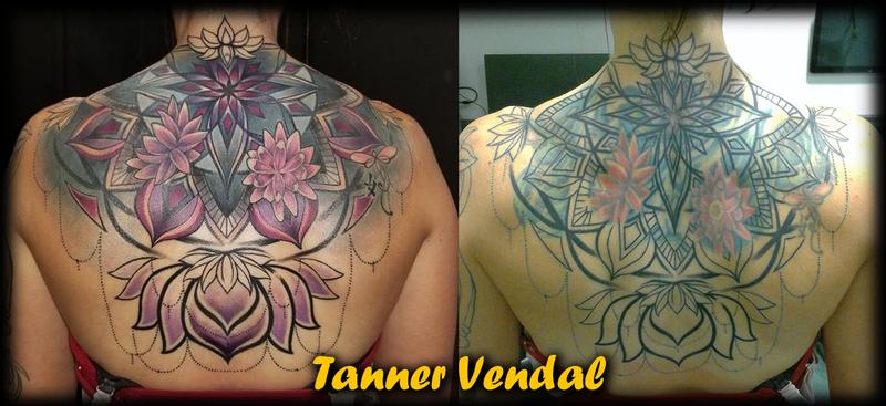 Daddy Jacks Body Art Studio : Tattoos : Color : Ornamental BackPiece  CoverUp TannerVendal