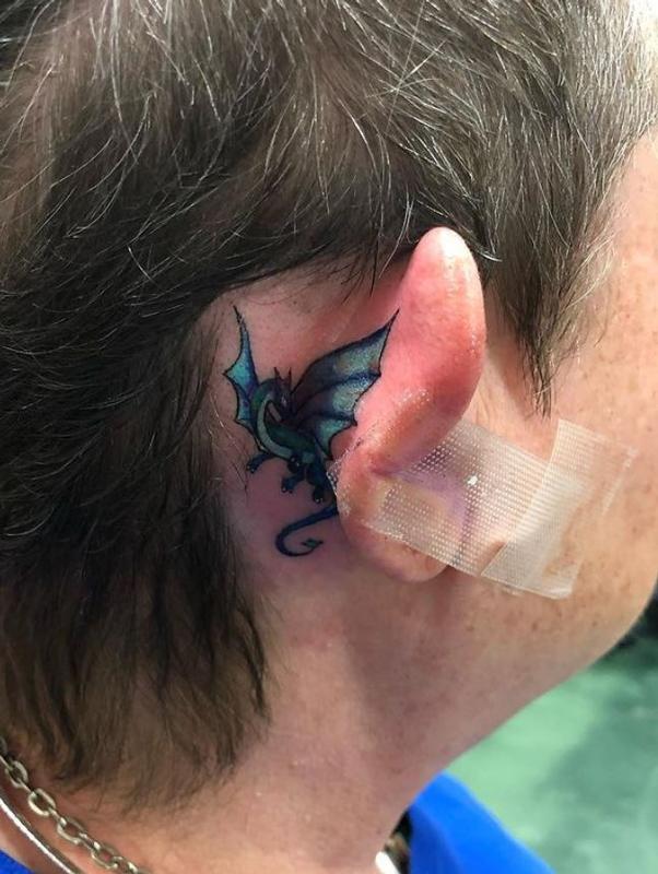 Daddy Jacks Body Art Studio : Tattoos : Body Part Neck : Simple dragon  tattoo behind the ear