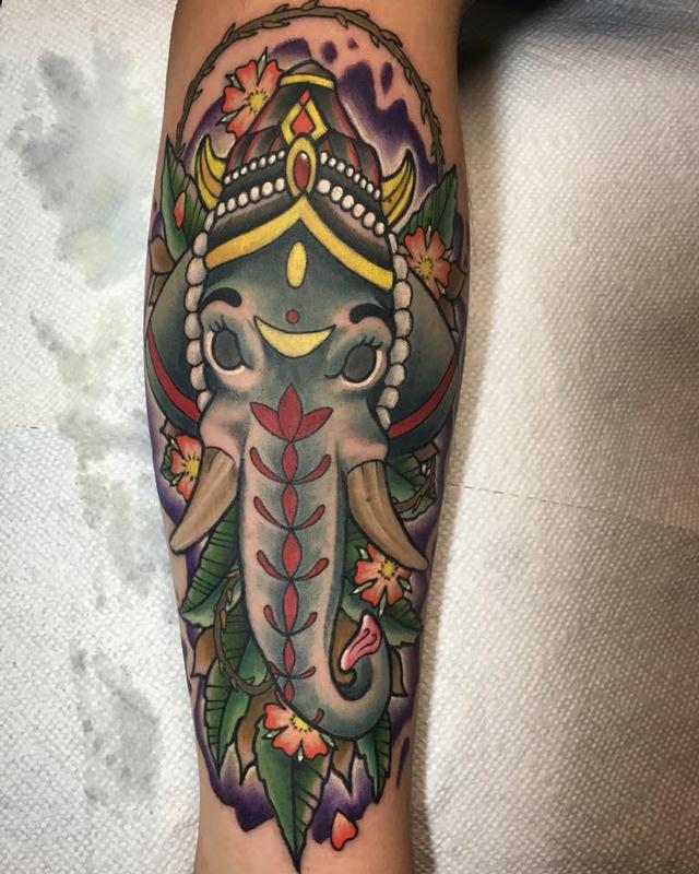 Traditional ornamental elephant by Jake Hand Tattoos