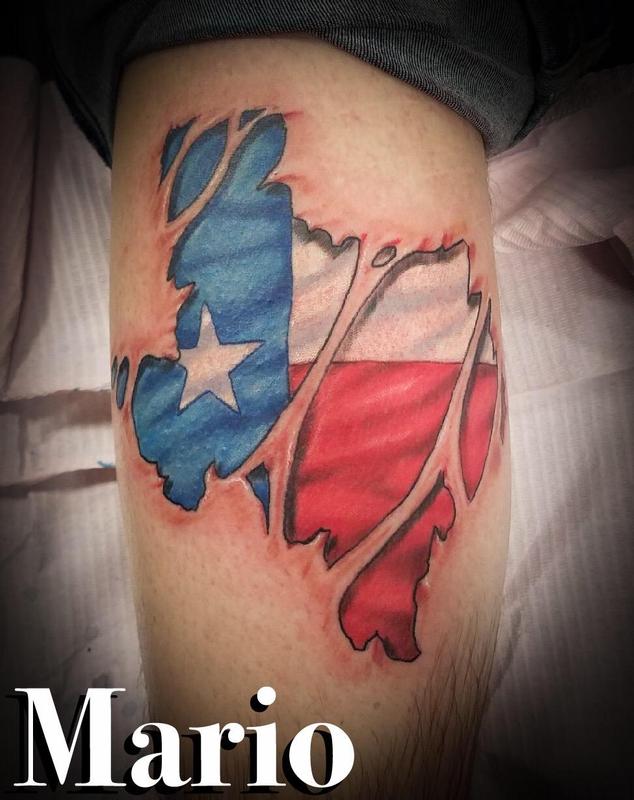 Texas Flag W Skin Rip By Mario Padilla Tattoos