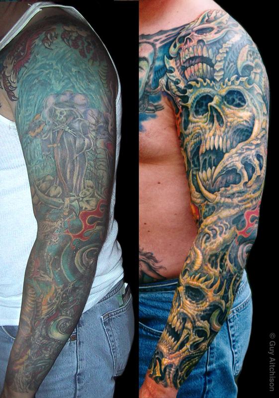 Guy Aitchison : Tattoos : Coverup : Robert, 3 laser sessions and three passes of tattooing