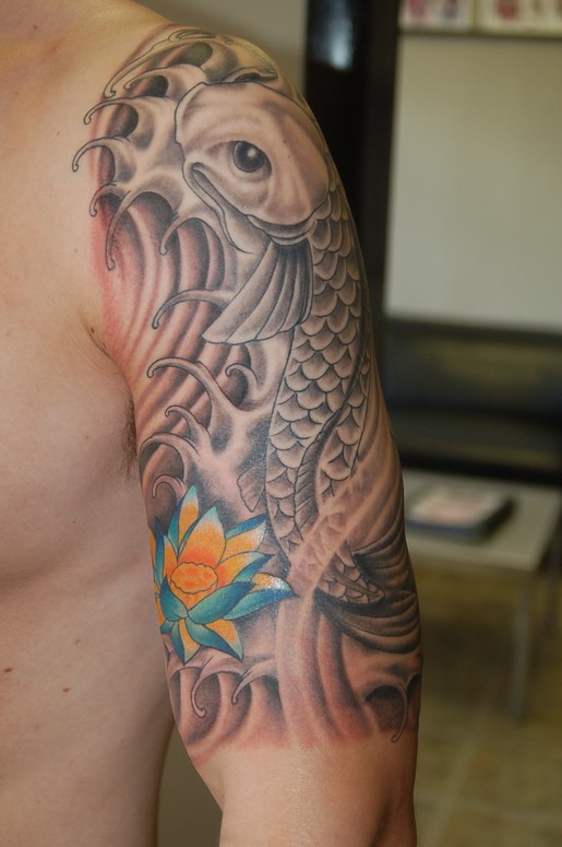 Koi fish and Lotus by Todd Lambright : Tattoos