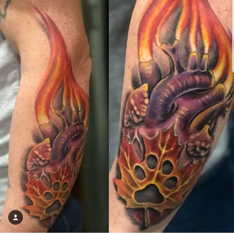 heart on fire tattoo