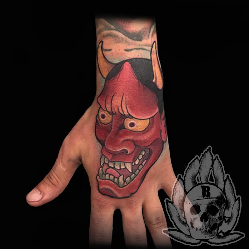 Kevin Bledsoe : Tattoos : Traditional Japanese : Hannya mask hand