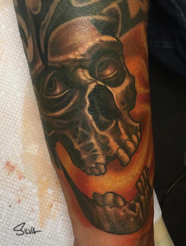 Skull Face Filler Tattoo by Marvin Silva Tattoos