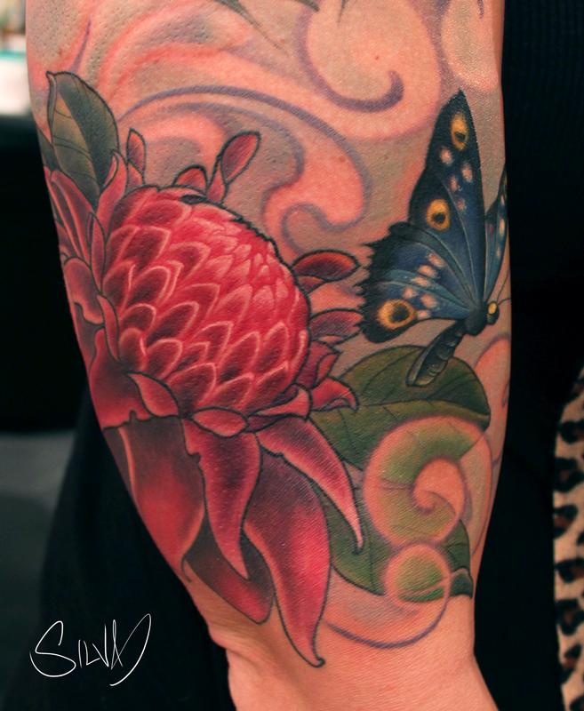 Custome Ginger Flower and Butterfly Tattoo by Marvin Silva Tattoos