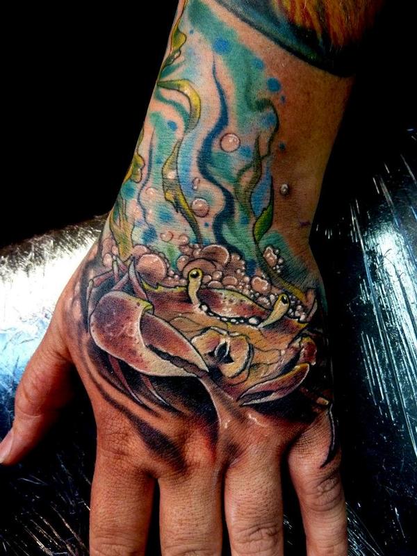 Crab Hand tattoo by Mully Tattoos
