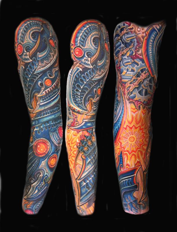 bio mechanical full sleeve tattoo by Phil Robertson Tattoos