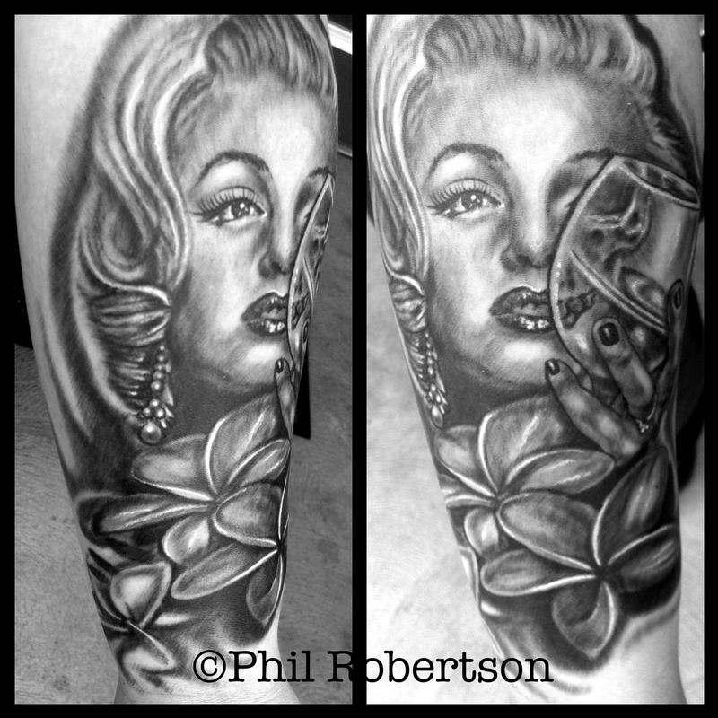 Marilyn Monroe skull portrait by Phil Robertson Tattoos