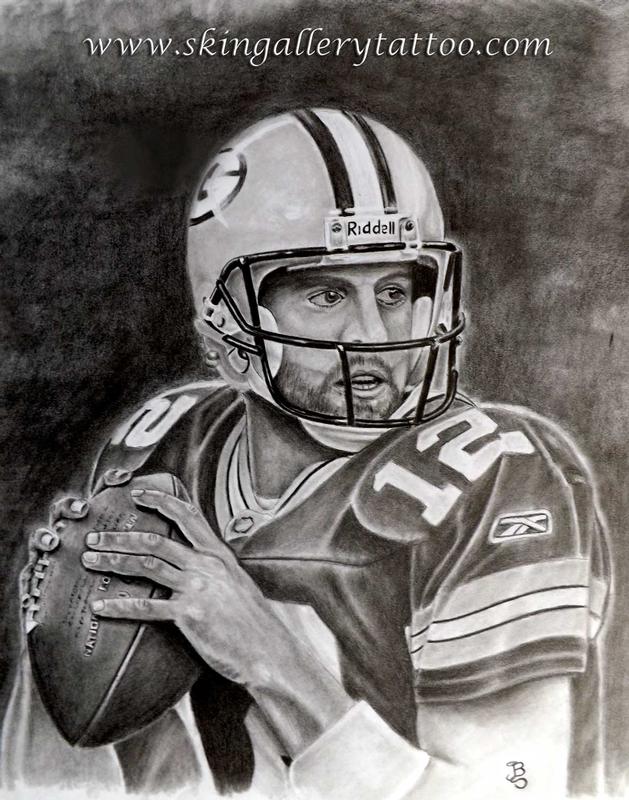 Skin Gallery Tattoo Original Art Artwork Aaron Rodgers Pencil Sketch