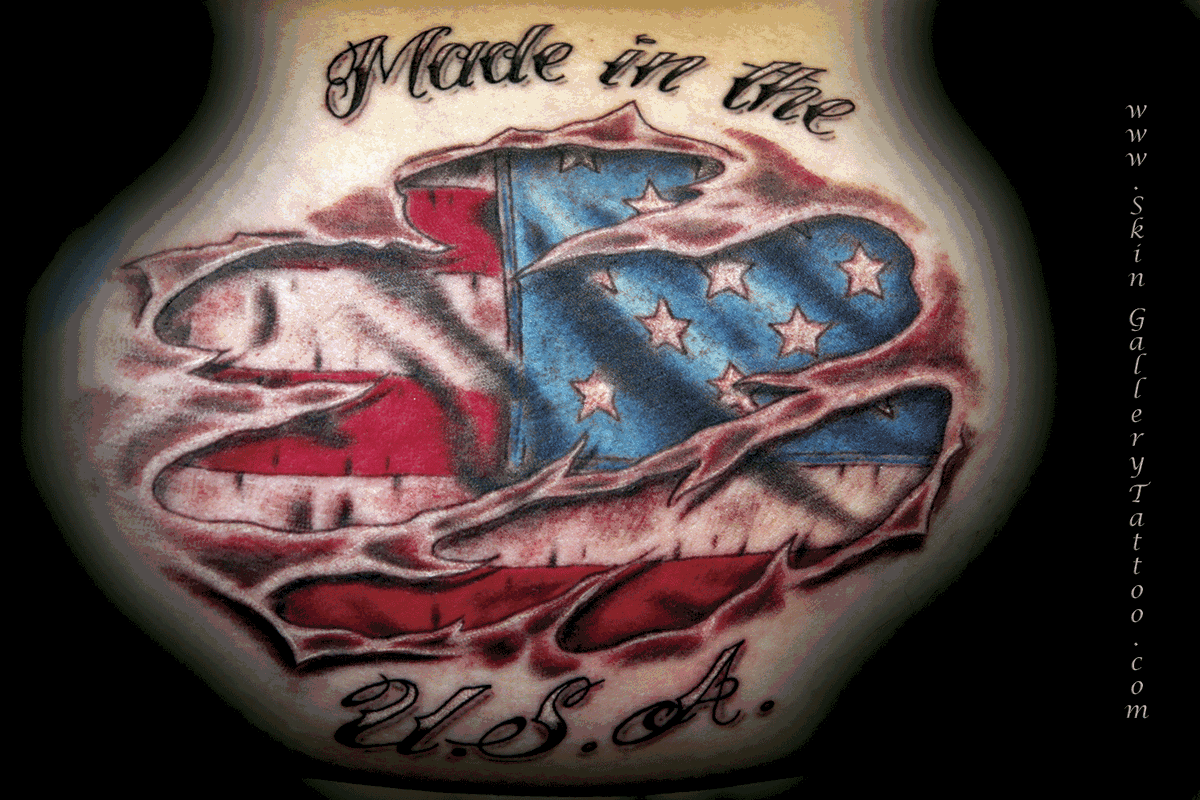 Skin Gallery Tattoo : Tattoos : New : American Flag under ripped skin