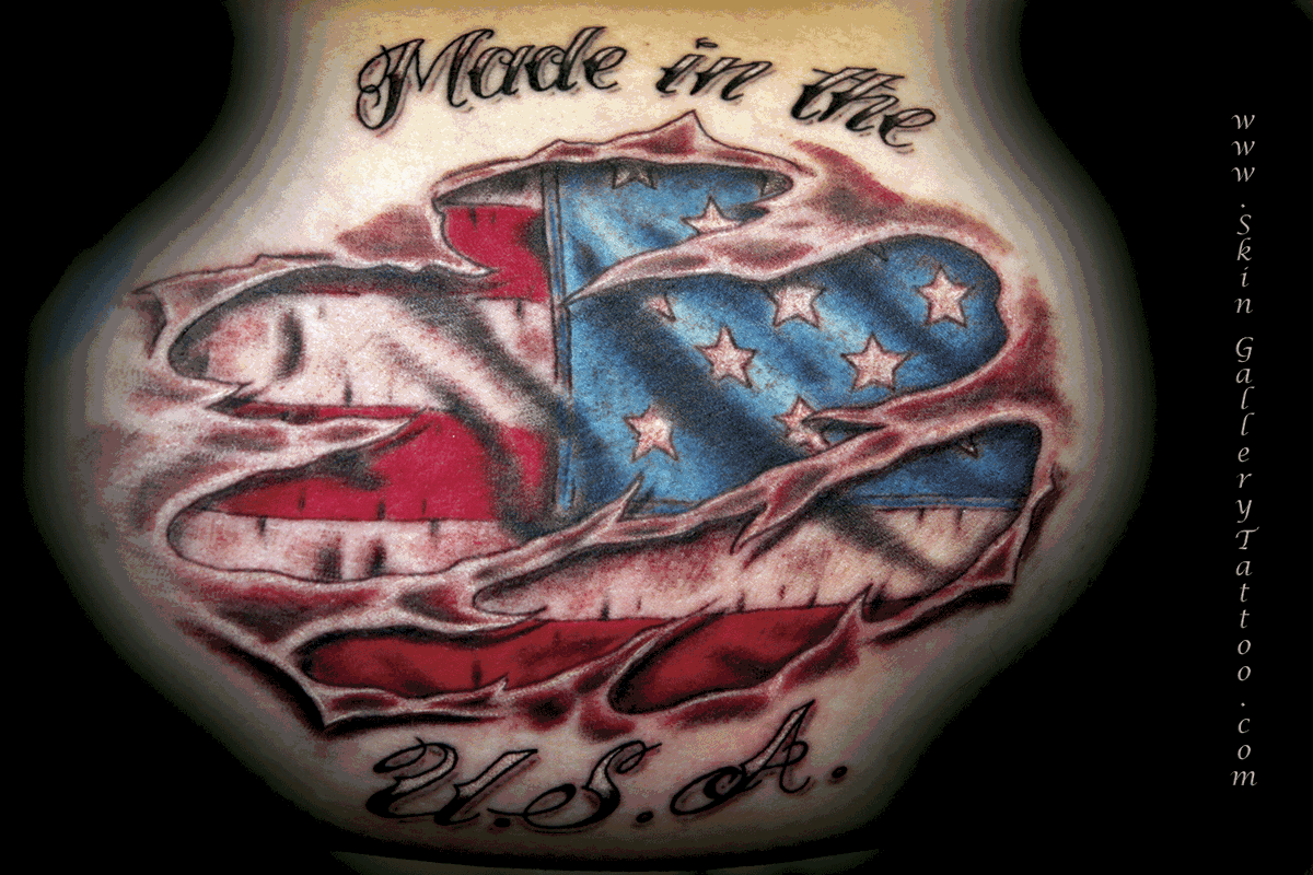 American Flag under ripped skin by Brent Severson Tattoos