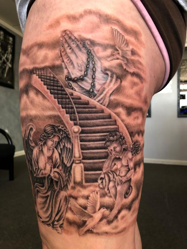 Angels at the stairway to heaven by Brent Severson Tattoos
