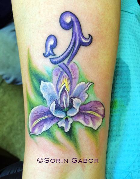 realistic color orchid mother daughter forearm tattoo by Sorin Gabor :  Tattoos