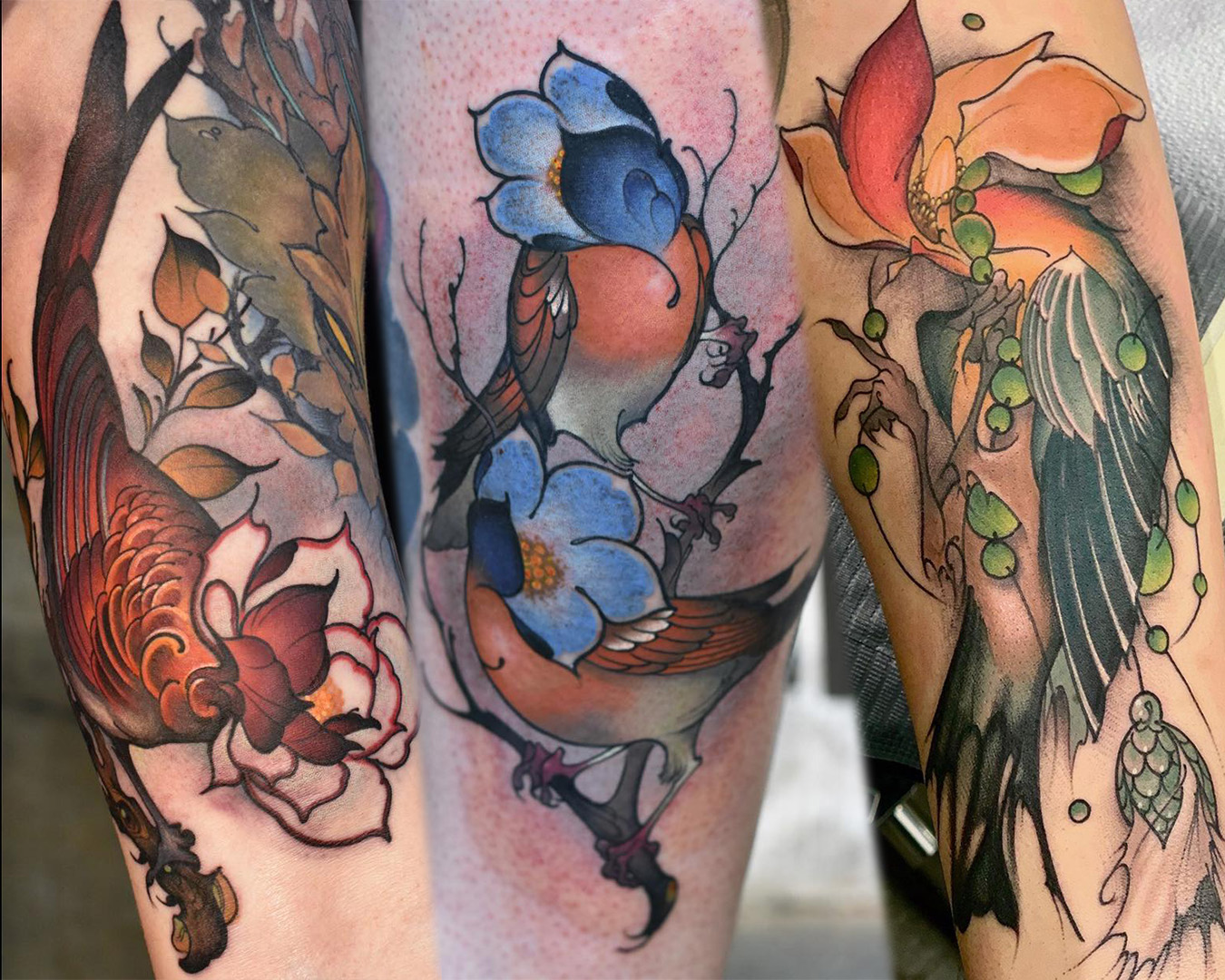 flower bird tattoos by corey bernhardt