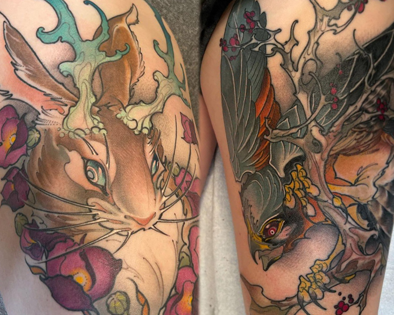 Rabbit with Horns and Bird Tattoos By Corey Bernhardt