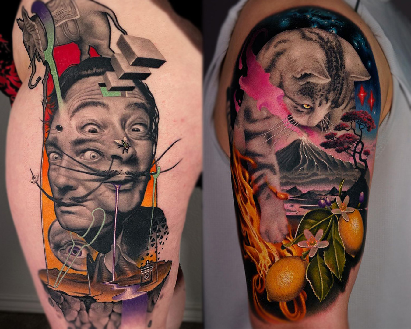 zack singer tattoo of abstract cat and dali tattoos