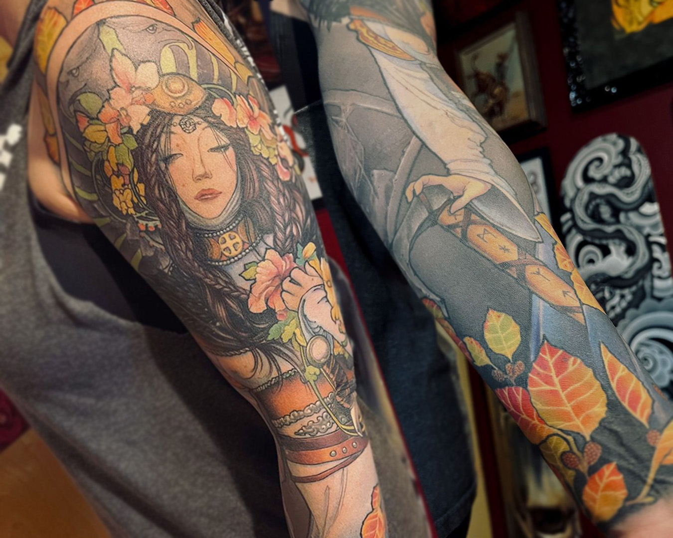 Jeff gogue arm sleeve tattoo, viking norse woman