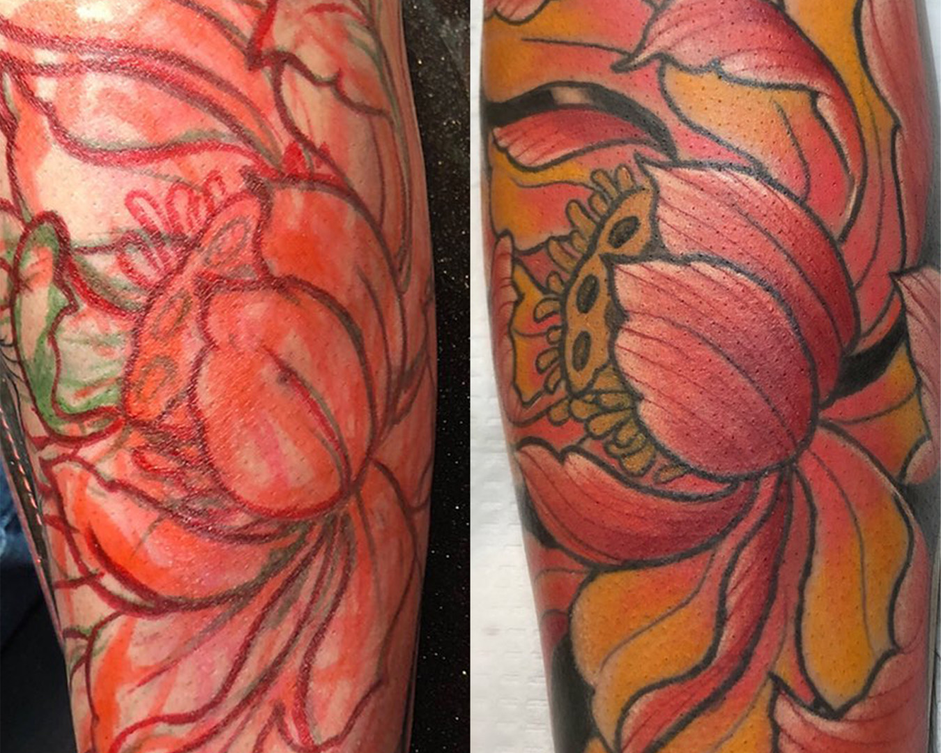 Free handed peony outline and tattoo by tim oconnor